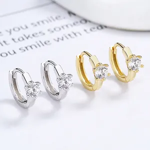 925 Sterling Silver Six-Prong Rhinestone Stud Hoop Earrings For Women Minimalist Gold Silver Plated Fashion Jewelry Gift