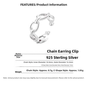 Detaillierte Maße der C-förmigen Ohrmanschetten aus 925er Sterlingsilber mit Kettendesign