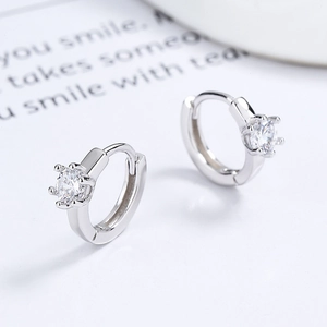 Minimalist 925 silver hoop earrings with classic six-prong set round cubic zirconia