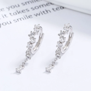 Elegant 925 sterling silver water drop tassel earrings with sparkling cubic zirconia