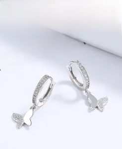 Macro shot of S925 sterling silver stamp on the zircon butterfly pendant earring detail