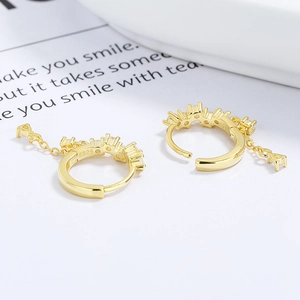 925 silver hoop earrings with zircon pavé and gold teardrop tassel charm in a bright setting