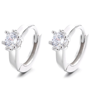 Elegant 925 sterling silver hoop earrings with a six-prong round-cut cubic zirconia stone