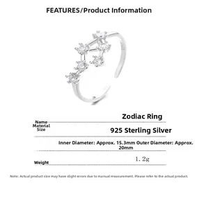 Detailansicht des 925er Silber Sternbild-Rings mit 15,3 mm Innendurchmesser und Zirkonia