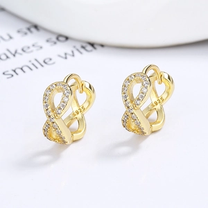 Gold-plated S925 sterling silver infinity hoop earrings with pave-set cubic zirconia