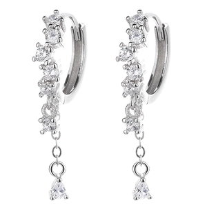 Elegant 925 silver hoop earrings featuring sparkling zircon water drop tassels on white