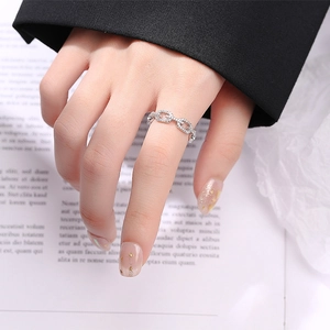 Bague chaîne étincelante en argent 925 massif sertie de zircons pour femmes