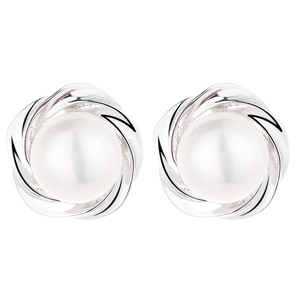 Elegant 925 silver pearl earrings featuring a vintage floral swirl design for women