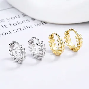 Boucles d'Oreilles Créoles en Argent Sterling 925 Feuille Petites Boucles d'Oreilles Huggie pour Femmes Bijoux Quotidiens