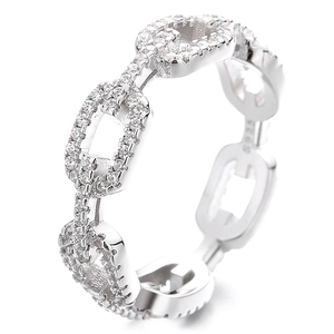 Bague chaîne élégante en argent sterling 925 sertie de zircons cubiques brillants