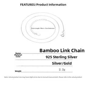 Detail view of 925 sterling silver bamboo chain with 40cm plus 5cm extender specifications