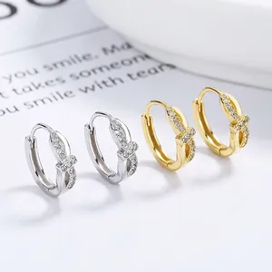 925 Sterling Silver Twisted Hoop Earrings For Women White Gold Yellow Gold Plated Rhinestone Minimalist Huggie Jewelry