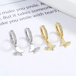 925 Sterling Silver Butterfly Huggie Hoop Earrings For Women Gold Silver Plated Rhinestone Inlaid Fashion Jewelry Gift