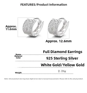 Detailansicht der 925 Sterling Silber Creolen mit Zirkonia-Besatz und Maßen der Ohrringe
