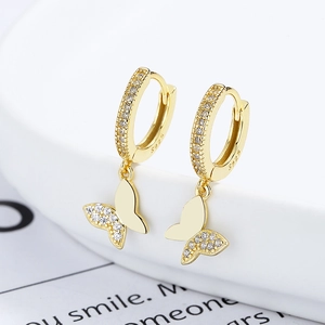 Elegant 925 sterling silver butterfly hoop earrings with sparkling zirconia stones