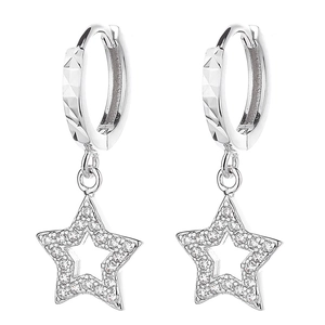 925 silver star hoop earrings with quilted texture and sparkling zircon pavé