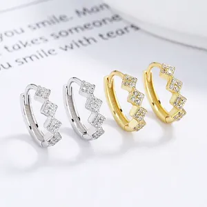 Minimalist 925 Sterling Silver Cube Hoop Earrings For Women Rhinestone Inlaid Geometric Design Elegant Jewelry Accessory Gift