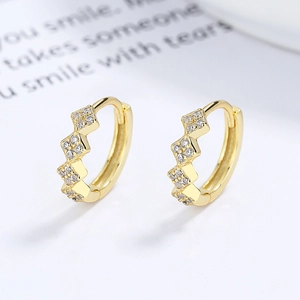 Minimalist square geometric hoop earrings with cubic zirconia in gold-plated silver