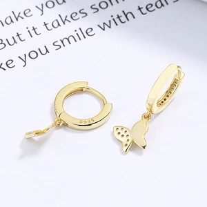 925 sterling silver butterfly huggie earrings with gold plating and sparkling zircon stones
