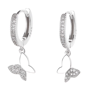 Elegant 925 sterling silver butterfly hoop earrings with sparkling cubic zirconia stones
