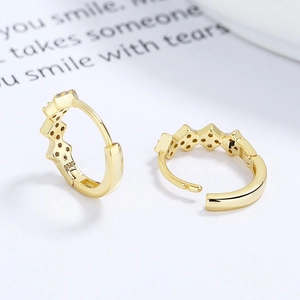 Elegant gold S925 sterling silver wave hoop earrings with pavé diamond accents