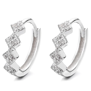 Minimalist 925 sterling silver geometric hoop earrings with sparkling cubic zirconia stones