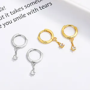 925 sterling silver hoop earrings with round zircon tassels in gold and silver finish