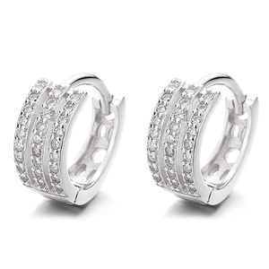 925 Silber Creolen mit dreireihigem Zirkon-Besatz und elegantem Klappverschluss für Damen