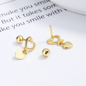 Minimalist gold heart stud earrings with screw ball back in 925 sterling silver style