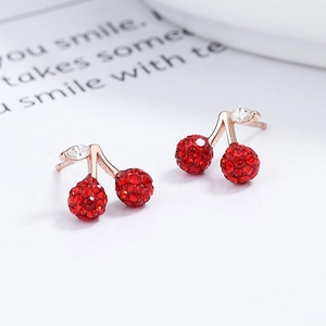 Boucles d'oreilles cerise en argent 925 avec cristaux rouges et finition or rose
