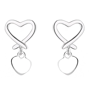 Minimalist 925 sterling silver heart-shaped drop earrings with hollow design on white background