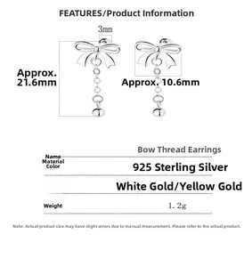 Detailed size specifications for 925 sterling silver bow knot screw stud earrings