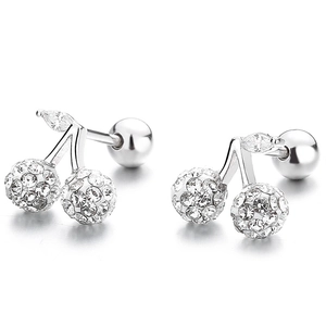 Boucles d'oreilles cerise en argent 925 avec cristaux pavés et fermoir à vis