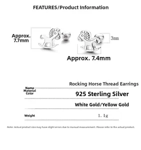 Détails et dimensions des boucles d'oreilles cheval à bascule en argent 925