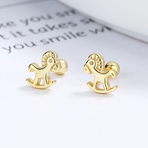 Boucles d'oreilles cheval à bascule en argent 925 doré avec fermoir à vis