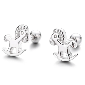 Boucles d'oreilles cheval à bascule en argent 925 avec fermoir à vis sécurisé