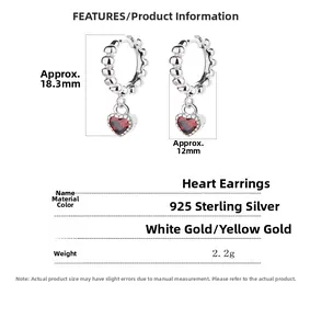 Detailed size and weight specs for 925 sterling silver heart hoop earrings
