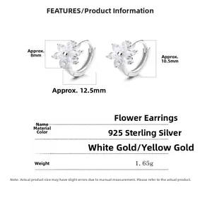 Détails des boucles d'oreilles fleurs en argent 925 avec zircons marquises blancs