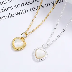 Collares de plata 925 con colgante de corazón de nácar en tonos dorados y plateados