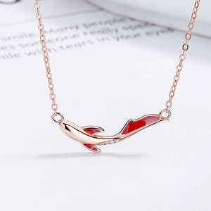 925 silver koi fish necklace in rose gold with red enamel and sparkling zircons