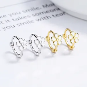 925 silver daisy flower hoop earrings in gold and silver finish with white enamel petals
