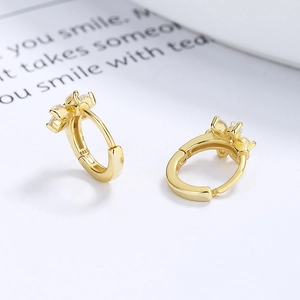 Boucles d'oreilles fleur en argent sterling 925 avec placage or et pierres zircon