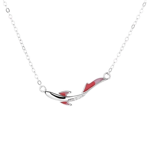 925 Sterling Silver Koi Fish Necklace with red enamel and sparkling crystal pendant