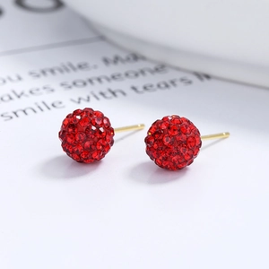 925 silver red Shamballa crystal ball stud earrings with shimmering rhinestones