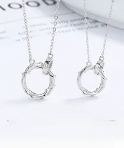 Close-up of S925 silver thorn-themed couple necklaces on a romantic magazine background