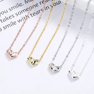 925 sterling silver heart pendant necklace with geometric faceted cut in rose gold finish