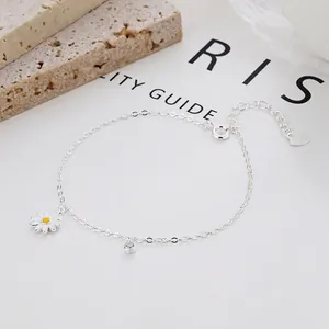 925 Sterling Silver Daisy Bracelet For Women Minimalist Rhinestone Flower Charm Adjustable Chain Jewelry Valentine Gift