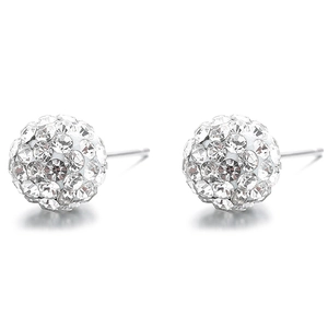 Sparkling S925 sterling silver shamballa stud earrings with pavé set white crystals