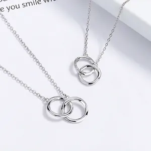 925 Sterling Silver Interlocking Rings Mobius Pendant Necklace Minimalist Rhinestone Clavicle Chain For Couples Women Men Jewelry