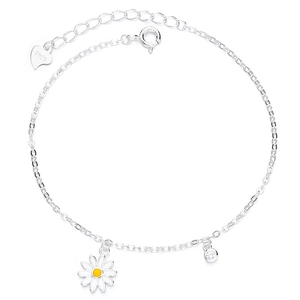 925 sterling silver daisy bracelet with adjustable extension chain and sparkling crystal